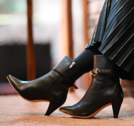 Bhava black vegan leather cone heel boots